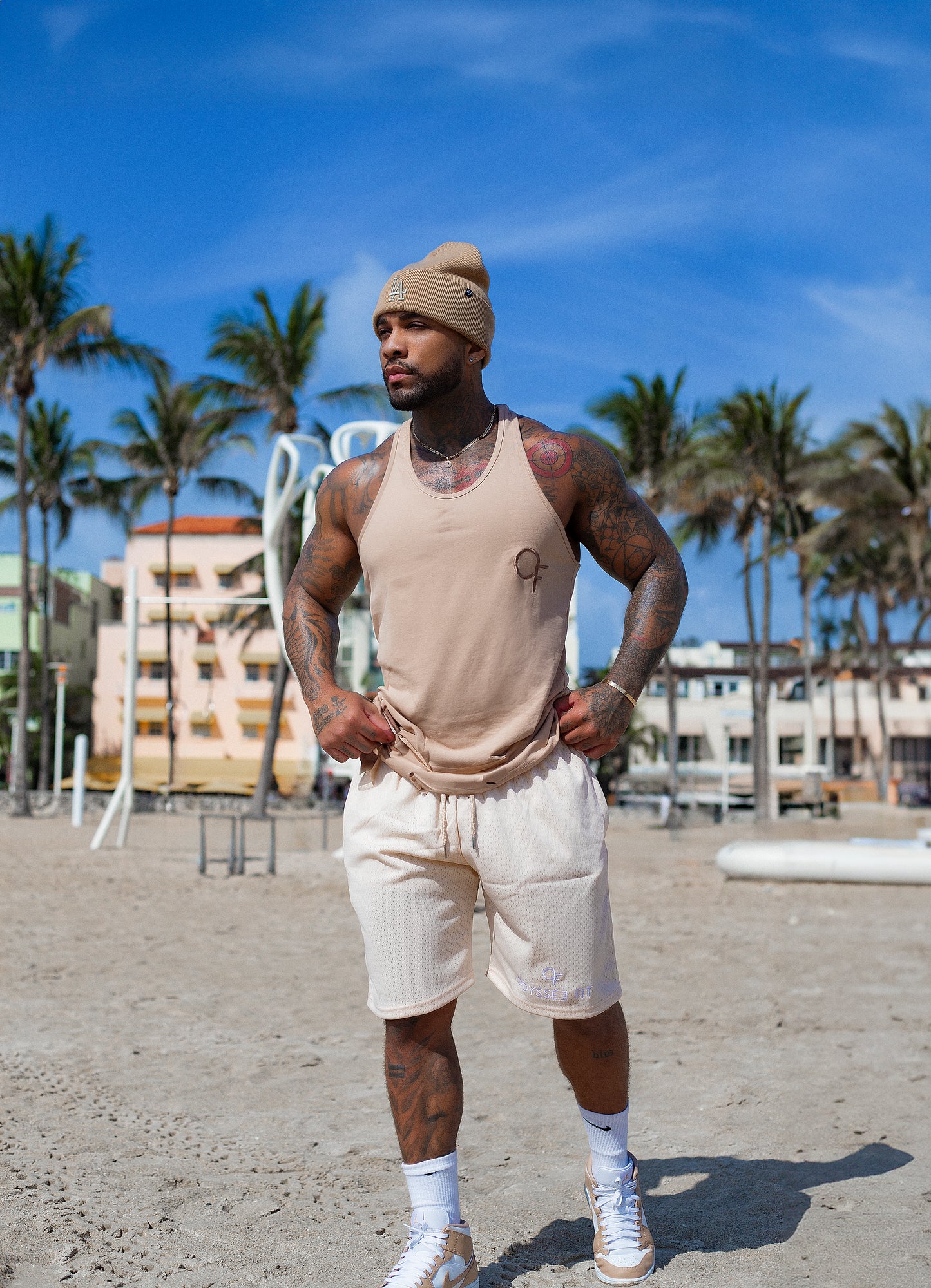 Shoulder Day Racer Back Tank in Almond