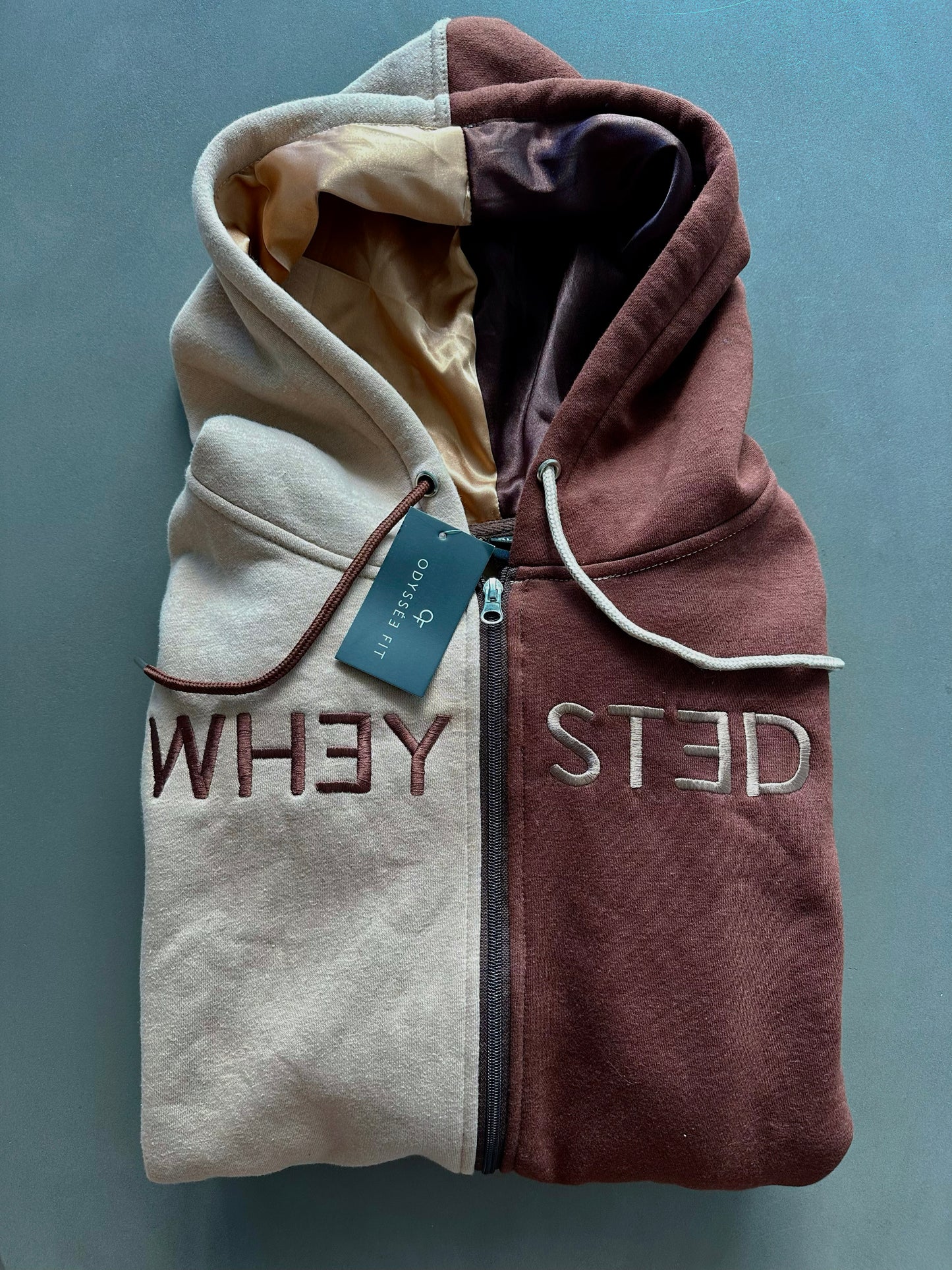 "WHEYSTED" Two Toned Zip-Up Hoodie in Chocolate PB