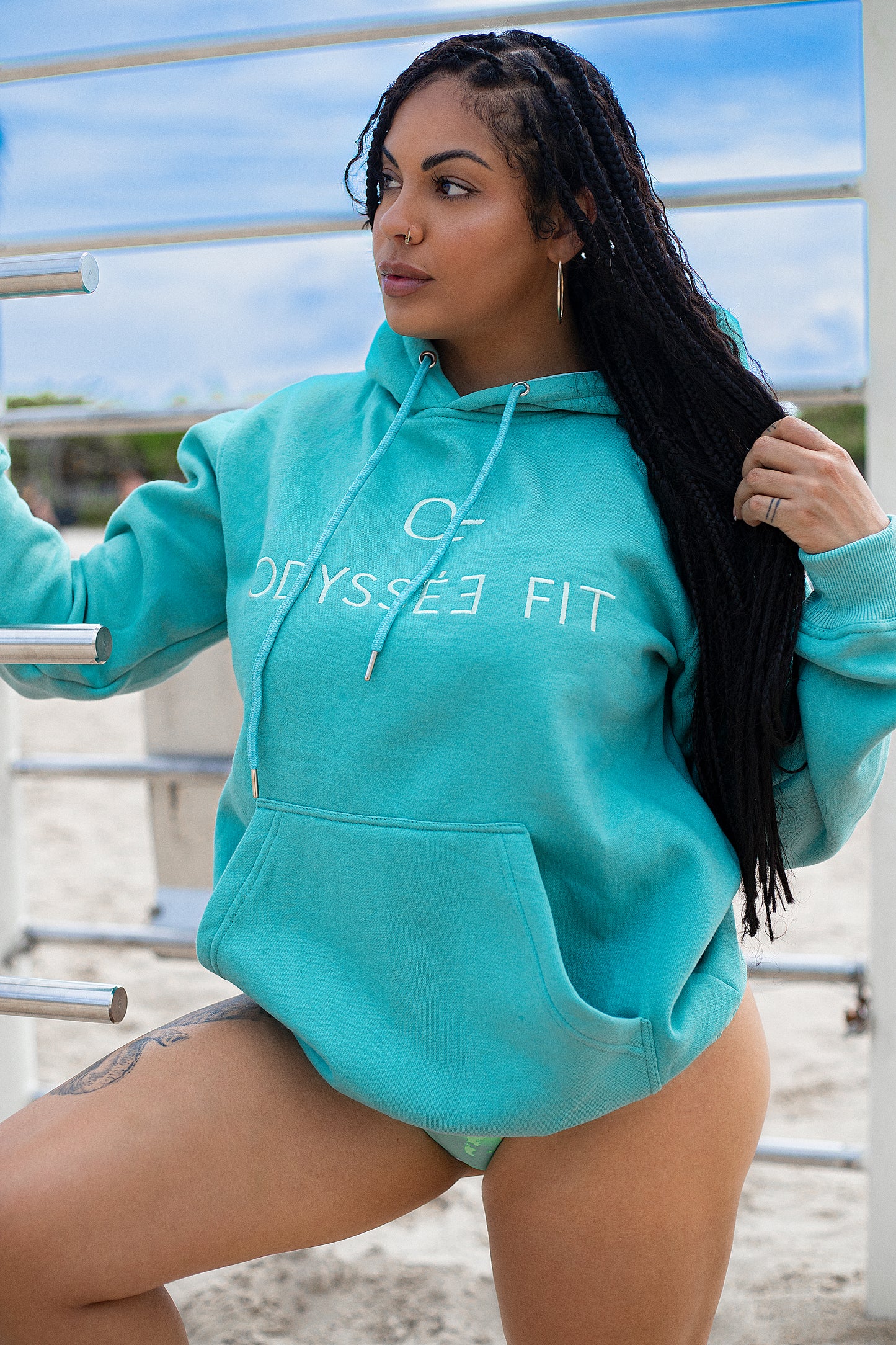 "ODYSSÈE" Pull-Over Hoodie in Miami Turq