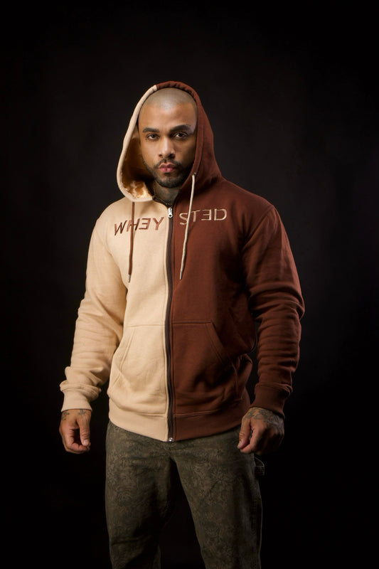 "WHEYSTED" Two Toned Zip-Up Hoodie in Chocolate PB